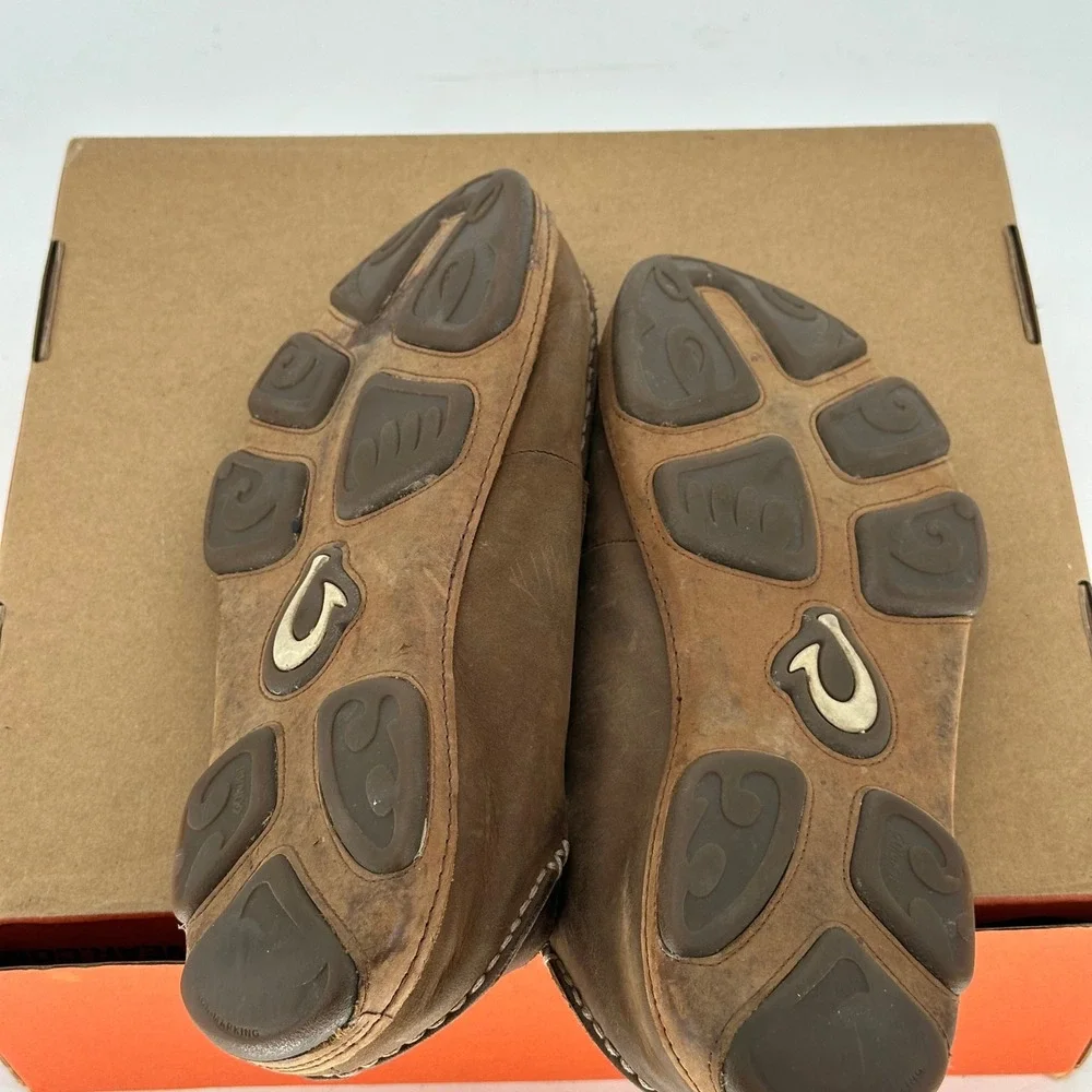 Olukai Molokai Brown Leather Slip On Casual Slipper Shoes Comfort Loafers 10